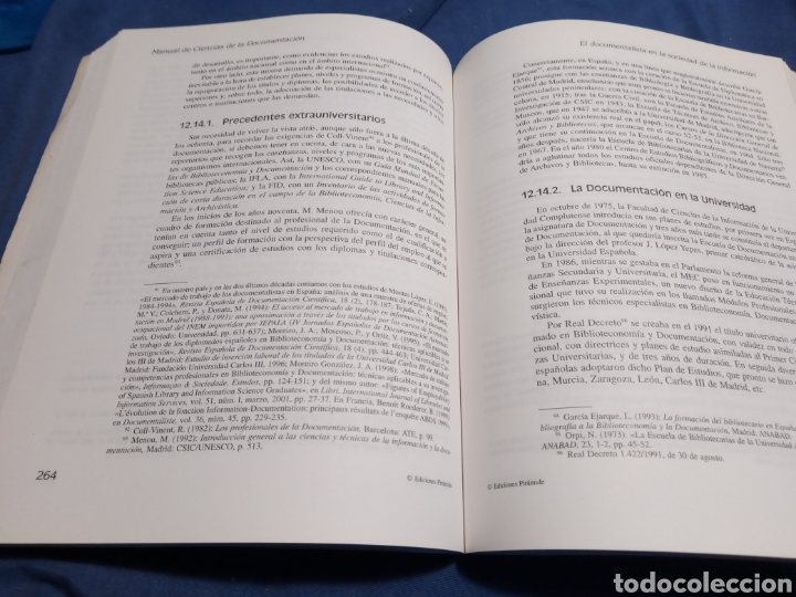 Libros de segunda mano: MANUAL DE CIENCIAS DE LA DOCUMENTACI&Oacute;N. JOS&Eacute; L&Oacute;PEZ YEOES - Foto 4