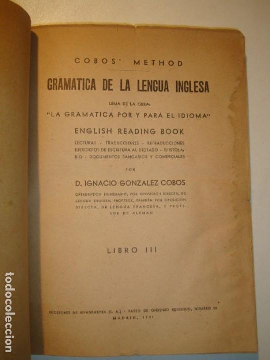 Libros de segunda mano: NUEVA GRAM&Aacute;TICA DE LA LENGUA INGLESA COBO&acute;S METHOD . LIBRO III - IGNACIO GONZ&Aacute;LEZ COBOS 1941 - Foto 4