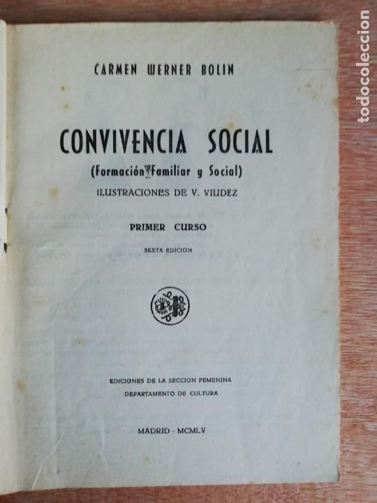Libros de segunda mano: Convivencia Social. Primer curso. Carmen Werner. 1955 - Foto 2