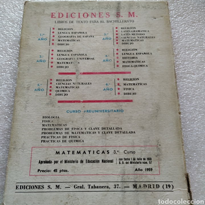 Libros de segunda mano: Matem&aacute;ticas 3&deg; 1959. C. Marcos y J. Martinez - Foto 2