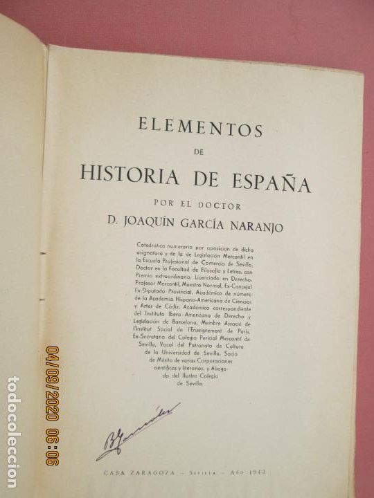 Libros de segunda mano: ELEMENTOS DE HISTORIA DE ESPA&Ntilde;A , JOAQUIN GARCIA NARANJO -1943 - Foto 2