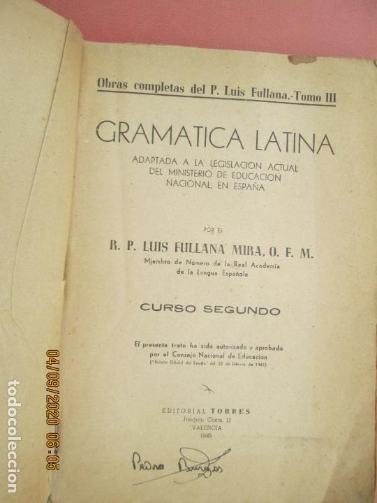 Libros de segunda mano: GRAMATICA LATINA , LUIS FULLANA - CURSO SEGUNDO -1945 - Foto 3