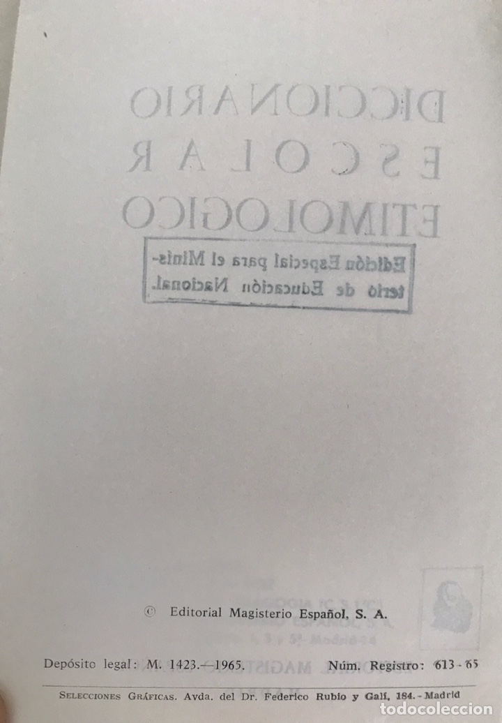 Libros de segunda mano: Libro escolar etimol&oacute;gico. Procedencia Badajoz - Foto 3