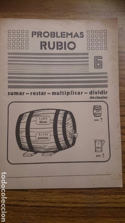 Libros de segunda mano: CUADERNILLO PROBLEMAS 6 (SUMAR, RESTAR Y MULTIPLICAR Y DIVIDIR). ED. RUBIO 1977 - Foto 1