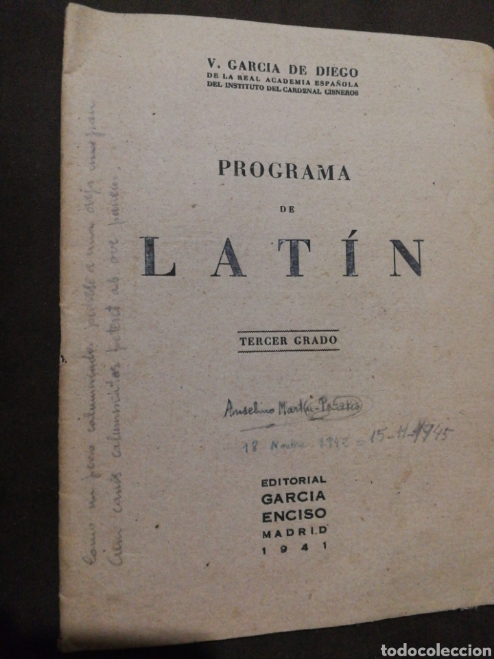 A&Ntilde;O 1941,PROGRAMA DE LATIN, REAL ACADEMIA INSTITUTO CARDENAL CISNEROS.