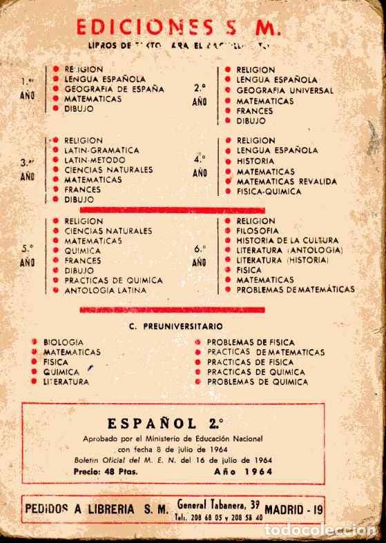 Libros de segunda mano: ESPA&Ntilde;OL 2&ordm; A&Ntilde;O DE BACHILLERATO - SM 1964 - Foto 4