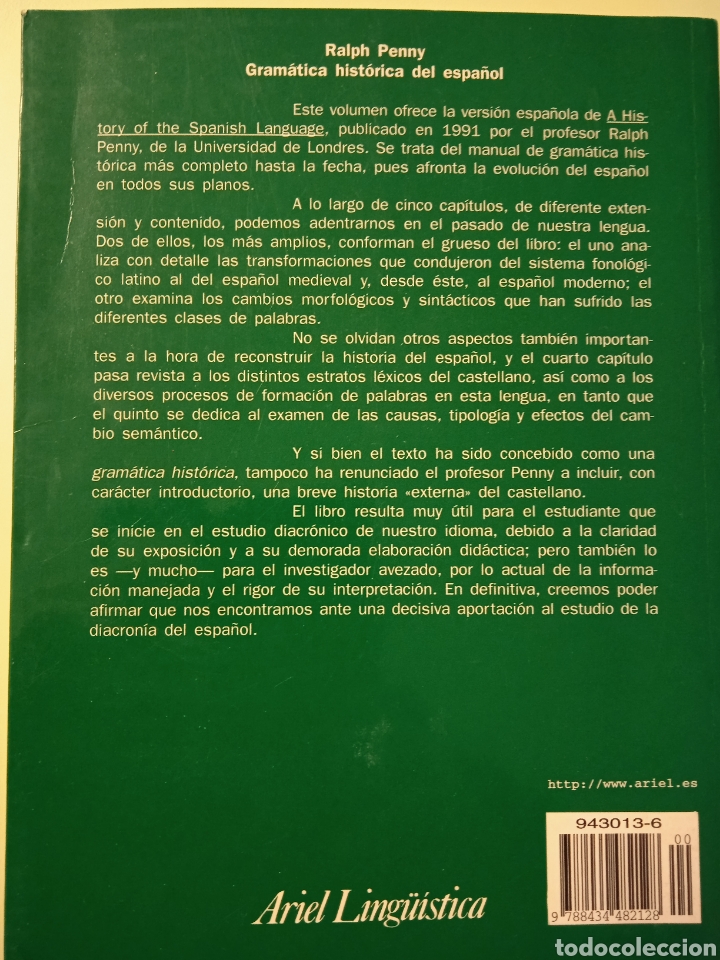 Libros de segunda mano: Gram&aacute;tica hist&oacute;rica del Espa&ntilde;ol. Ralph Penny. - Foto 2