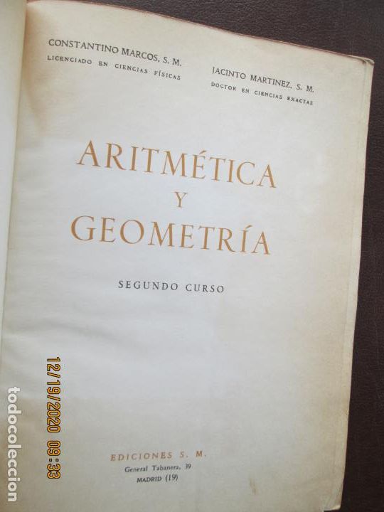 Libros de segunda mano: MATEM&Aacute;TICAS 2&ordm; - C. MARCOS/J. MART&Iacute;NEZ - EDICIONES SM 1967. - Foto 2