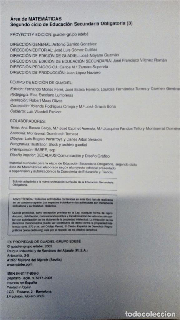 Libros de segunda mano: MATEM&Aacute;TICAS 3&ordm; ESO - EDITORIAL GUADIEL - Foto 5