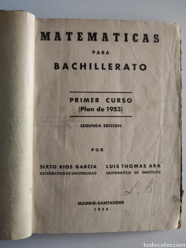 Libros de segunda mano: Matem&aacute;ticas para Bachillerato (1954). R&iacute;os y Thomas - Foto 1
