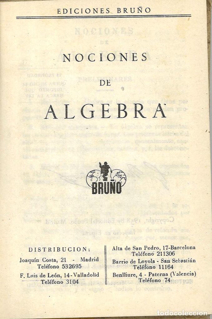 Libros de segunda mano: Nociones de &aacute;lgebra y trigonometr&iacute;a. Bru&ntilde;o. 1958 - Foto 2