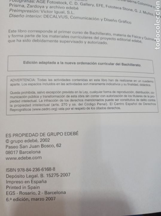 Libros de segunda mano: F&iacute;sica y qu&iacute;mica. Edebe. Bachillerato. - Foto 2