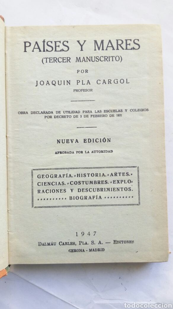Libros de segunda mano: Pa&iacute;ses y Mares. Joaqu&iacute;n Pla Cargol. - Foto 3