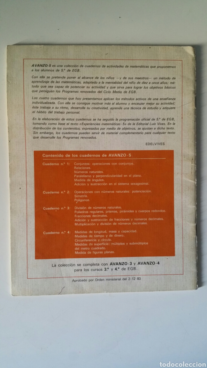 Libros de segunda mano: Avanzo 5, actividades de matem&aacute;ticas , editorial Luis Vives 1985. - Foto 2