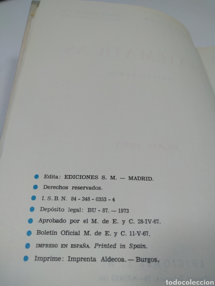 Libros de segunda mano: Matem&aacute;ticas. Quinto curso. Plan 1957. Ediciones S.M. - Foto 4