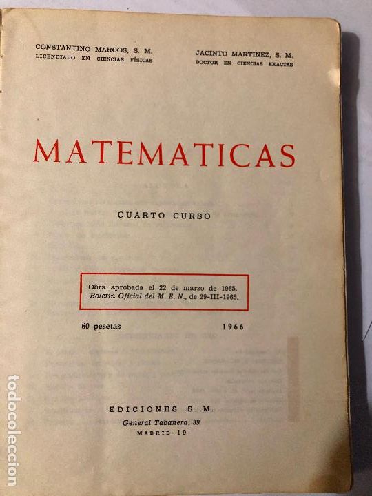 Libros de segunda mano: Matem&aacute;ticas 4 - Marcos, Constantino y Mart&iacute;nez, Jacinto - Foto 3