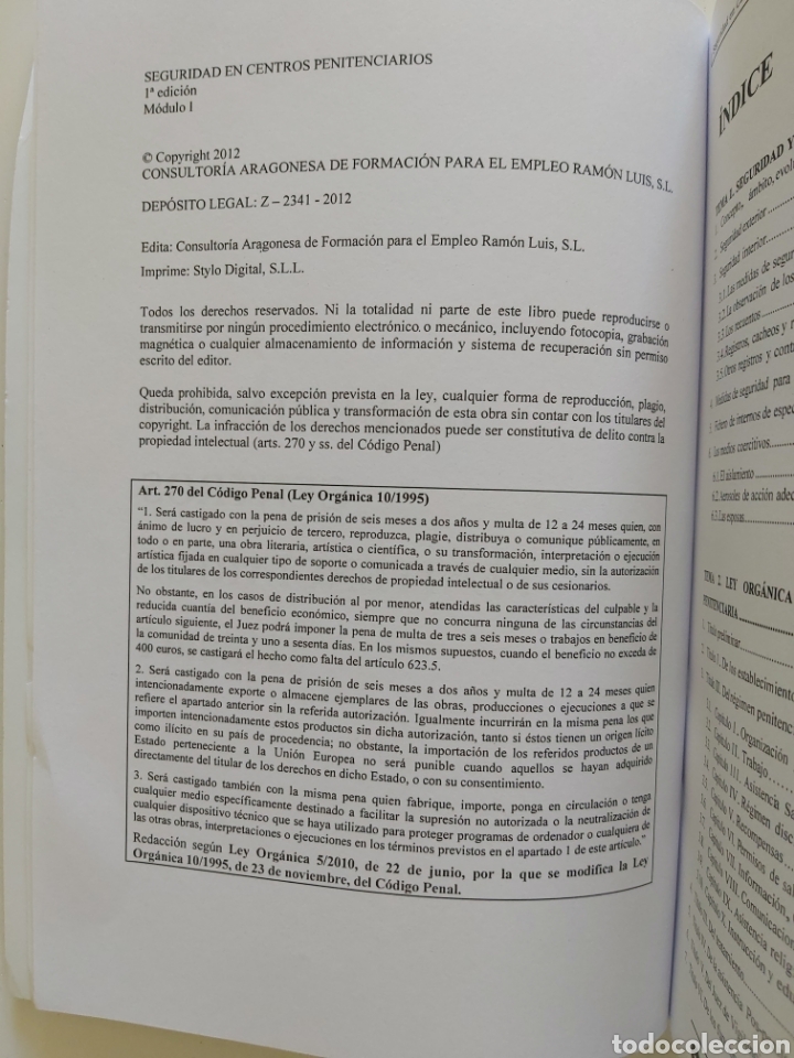 Libros de segunda mano: Libro Seguridad en Centros Penitenciarios. M&oacute;dulo 1. 1&deg; Edici&oacute;n. 2012 - Foto 3