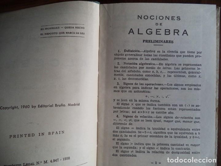 Libros de segunda mano: Libro de texto escuela Nociones de Algebra.Bru&ntilde;o. - Foto 3