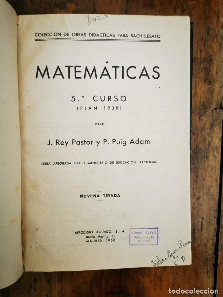 Libros de segunda mano: REY PASTOR, J. Matem&aacute;ticas. 5&ordm; curso : ( Plan 1938 ) - Foto 1
