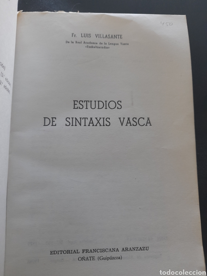 Libros de segunda mano: Estudios de sintaxis vasca. Fr. Luis Villasante - Foto 2