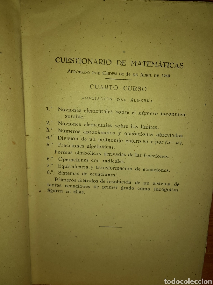 Libros de segunda mano: MATEMATICAS PARA EL 4 CUARTO CURSO DEL BACHILLERATO 1941 CON PROGRAMA BARATECH CIRIQUIAN - Foto 9