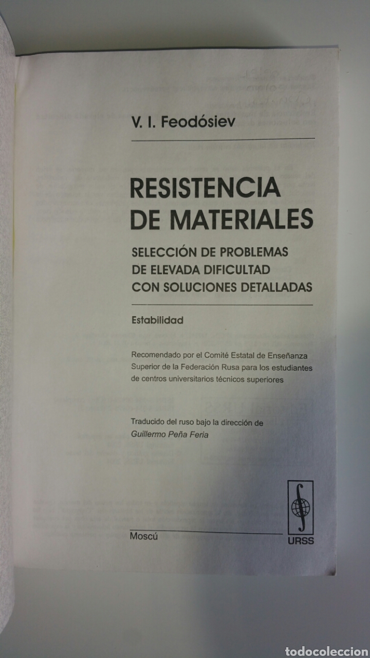 Libros de segunda mano: Resistencia de los materiales. V. I. Feodosiev, editorial URSS, 2004. - Foto 4
