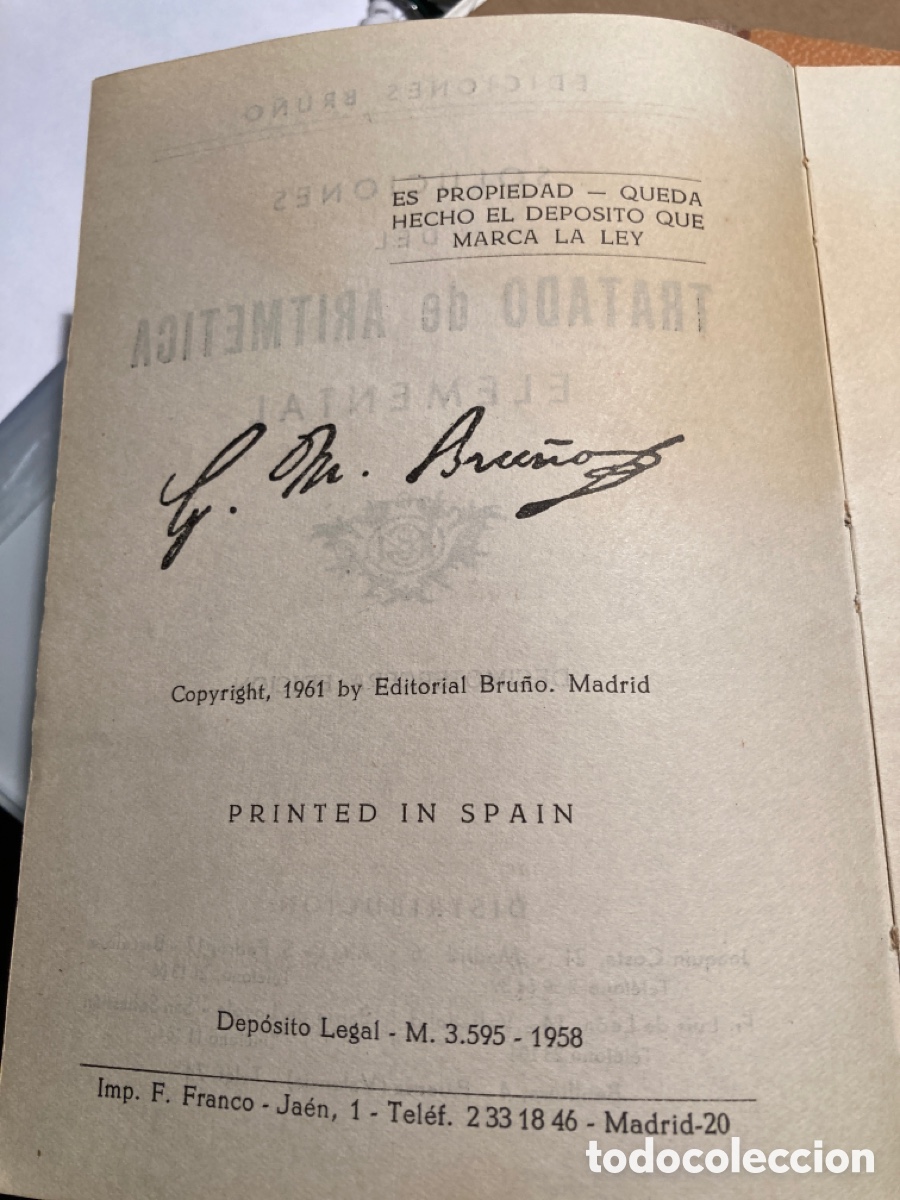 Libros de segunda mano: Tratado de Aritm&eacute;tica Elemental es Bru&ntilde;o - Foto 2