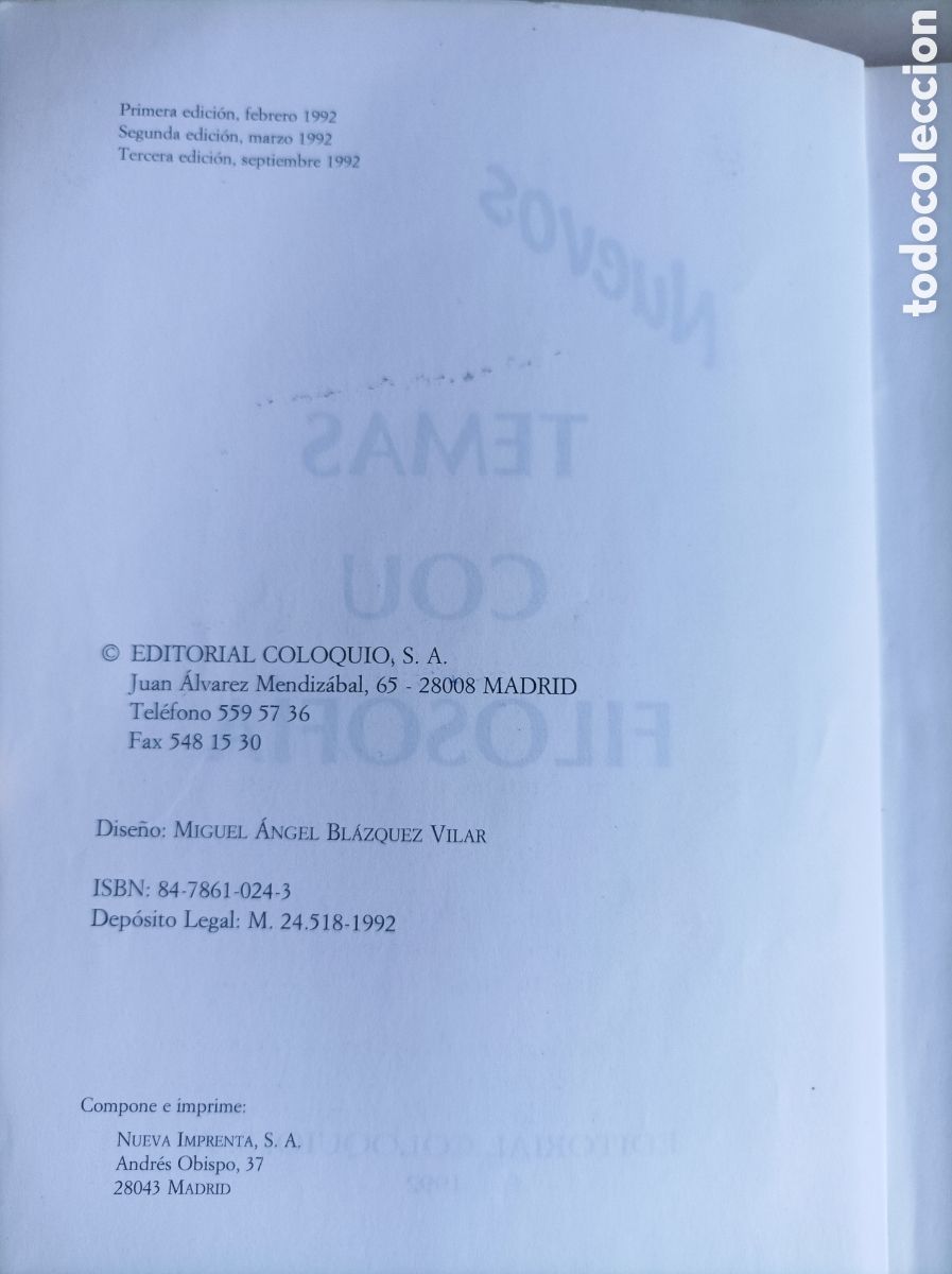 Libros de segunda mano: Nuevos temas de COU, Filosof&iacute;a. Editorial Coloquio - Foto 3