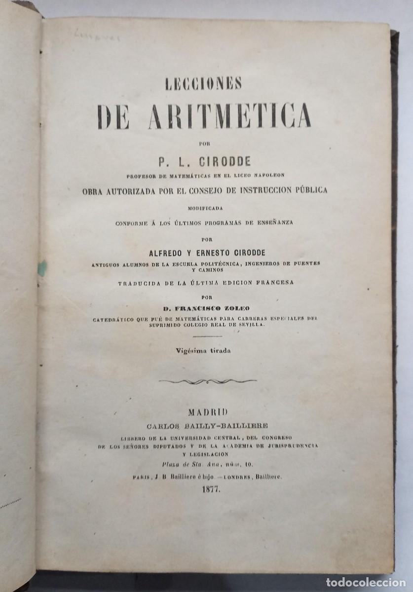 Libros de segunda mano: Lecciones de aritm&eacute;tica. Cirodde. Bailly-Bailliere 1877. - Foto 1