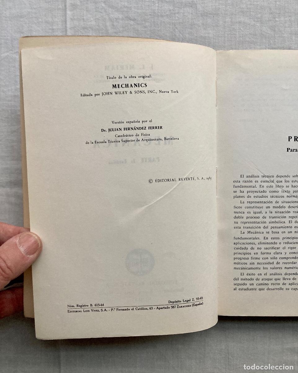 Libros de segunda mano: MEC&Aacute;NICA &middot;I&middot; EST&Aacute;TICA, J. L. MERIAM. - Foto 4
