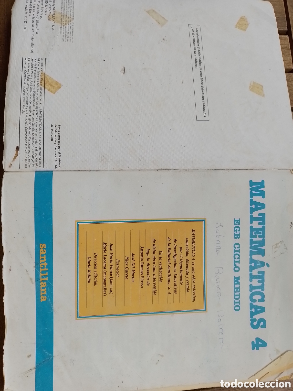 Libros de segunda mano: Libro de texto Matem&aacute;ticas Santillana 4 grado medio. 1988 - Foto 2