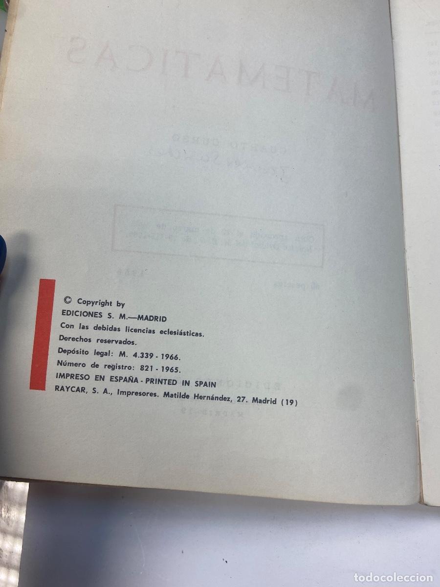 Libros de segunda mano: MATEM&Aacute;TICAS, C. MARCOS Y J. MART&Iacute;NEZ 4&ordm; CURSO 1966 - Foto 4
