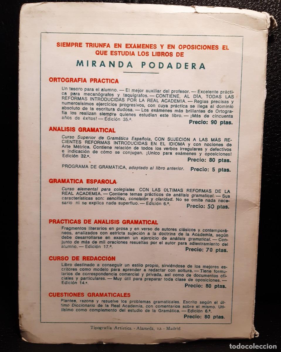 Libros de segunda mano: PRACTICAS DE ANALISIS GRAMATICAL PARA OPOSICIONES - LIBRO - 17A EDICION- 1969 -LUIS MIRANDA PODADERA - Foto 2