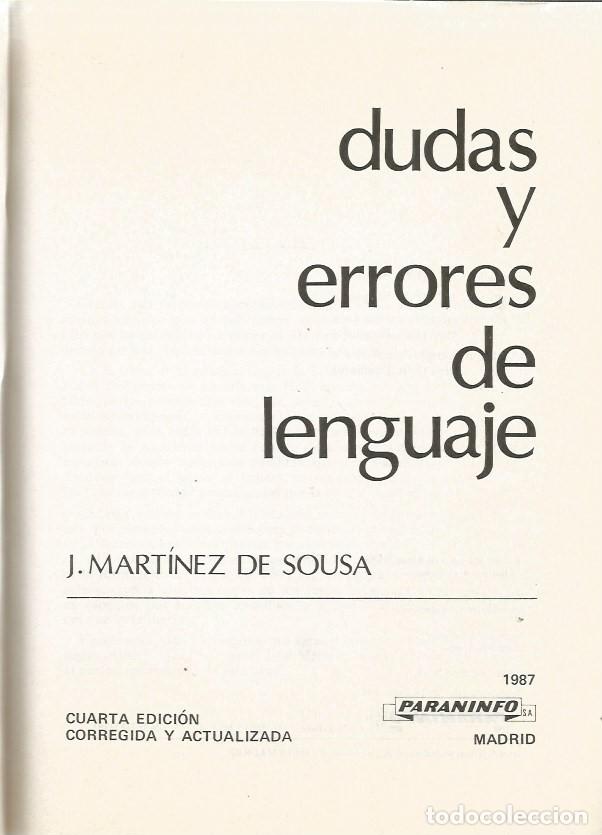 Libros de segunda mano: DUDAS Y ERRORES DE LENGUAJE - J. MARTINEZ DE SOUSA - Foto 2
