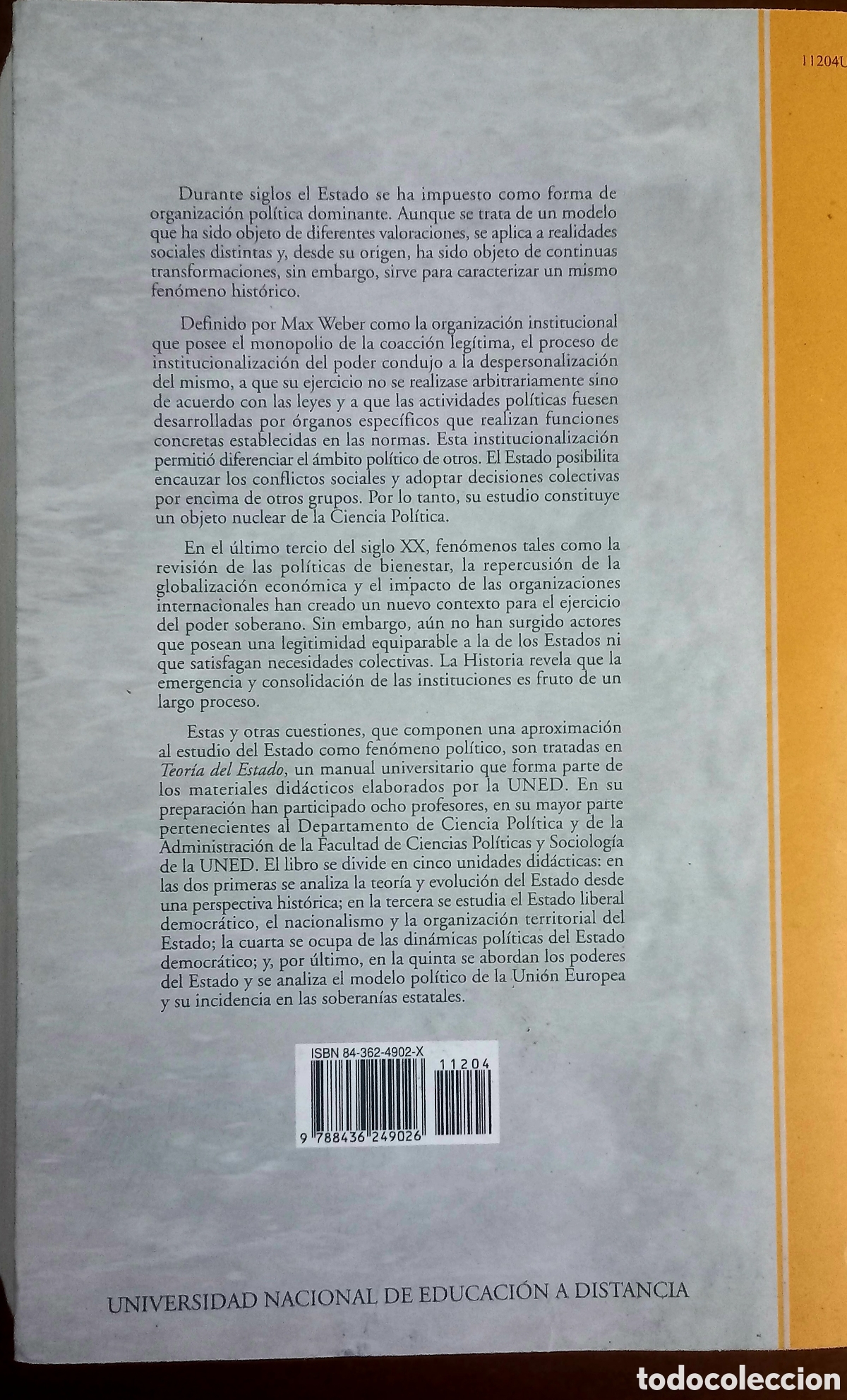 Libros de segunda mano: TEOR&Iacute;A DEL ESTADO. ANDR&Eacute;S DE BLAS. UNED - Foto 4