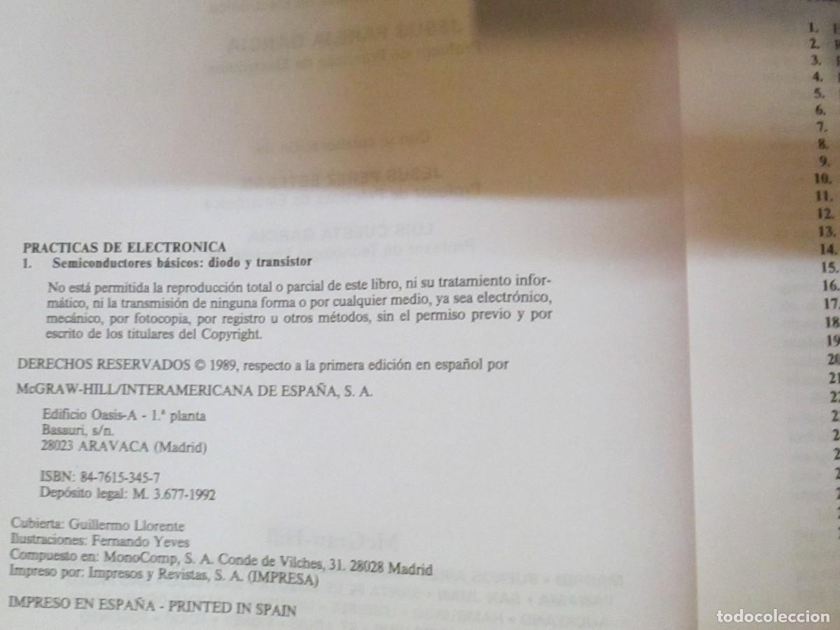 Libros de segunda mano: Pr&aacute;cticas de electr&oacute;nica 1. Semiconductores b&aacute;sicos: diodo y transistor - McGraw-Hill 1989 - Foto 4
