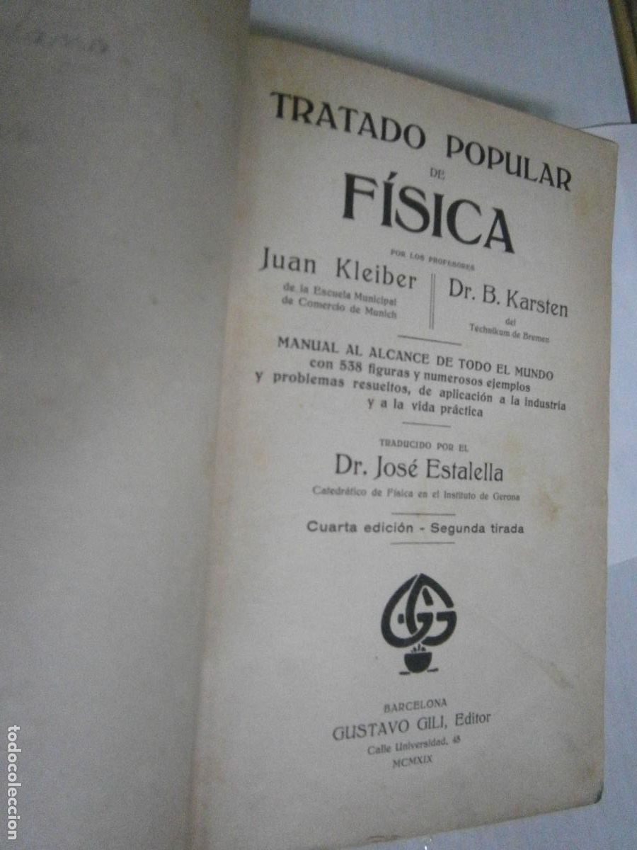 Libros de segunda mano: ANTIGUO LIBRO DE TEXTO - TRATADO POPULAR DE FISICA - Foto 2