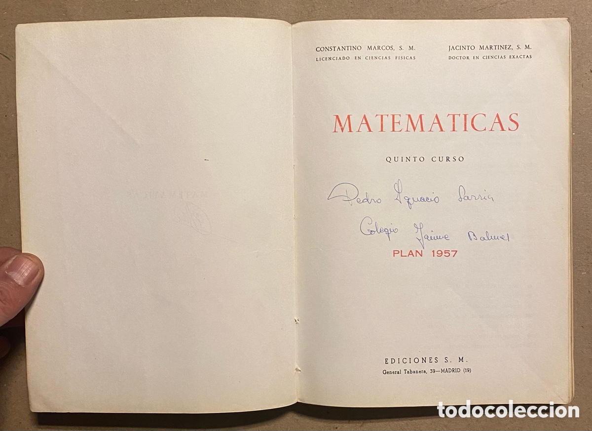 Libros de segunda mano: MATEM&Aacute;TICAS 5&ordm; CURSO. EDICIONES S.M. 1967. - Foto 2