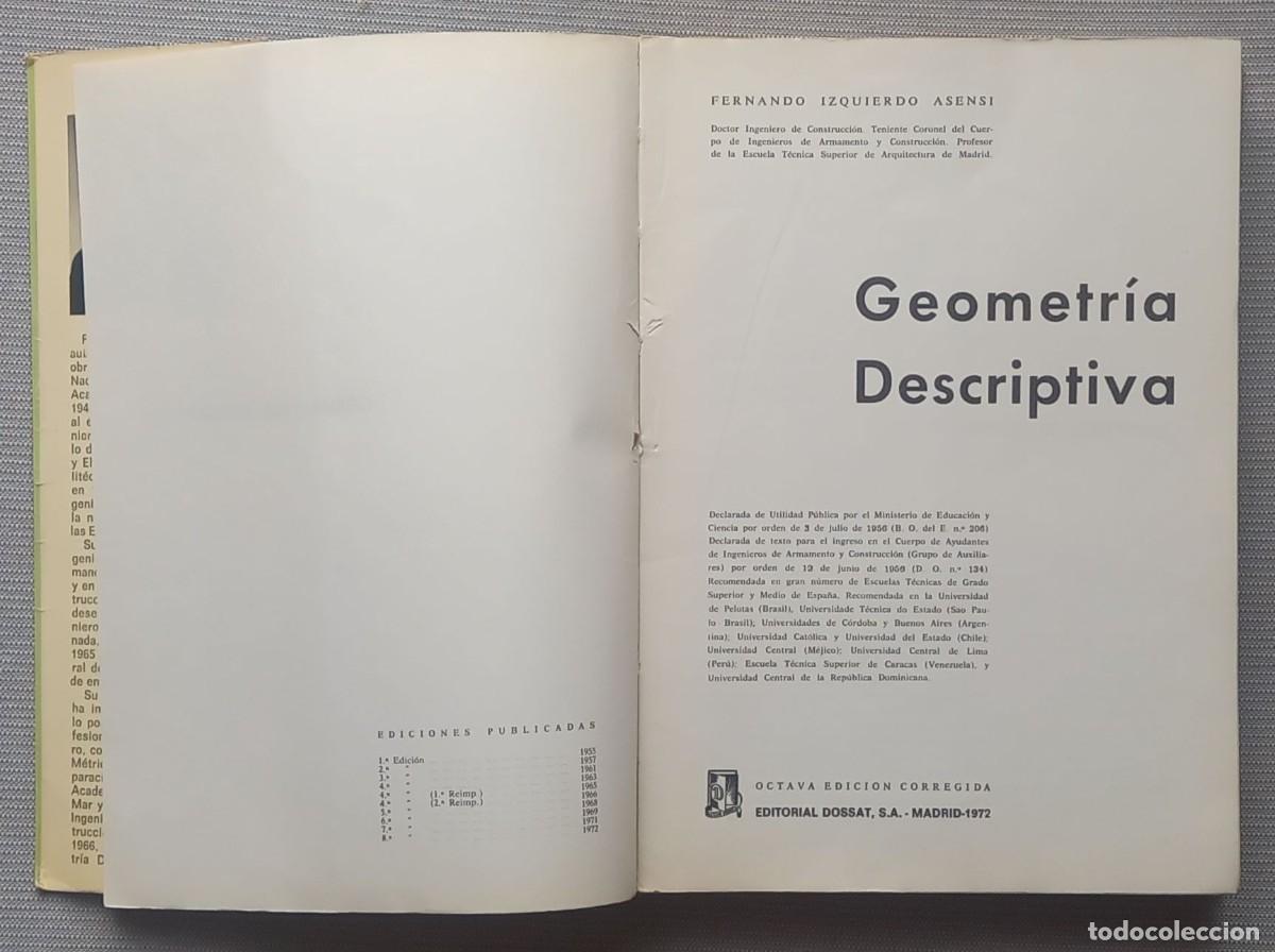 Libros de segunda mano: GEOMETR&Iacute;A DESCRIPTIVA - F. IZQUIERDO ASENSI - Foto 2