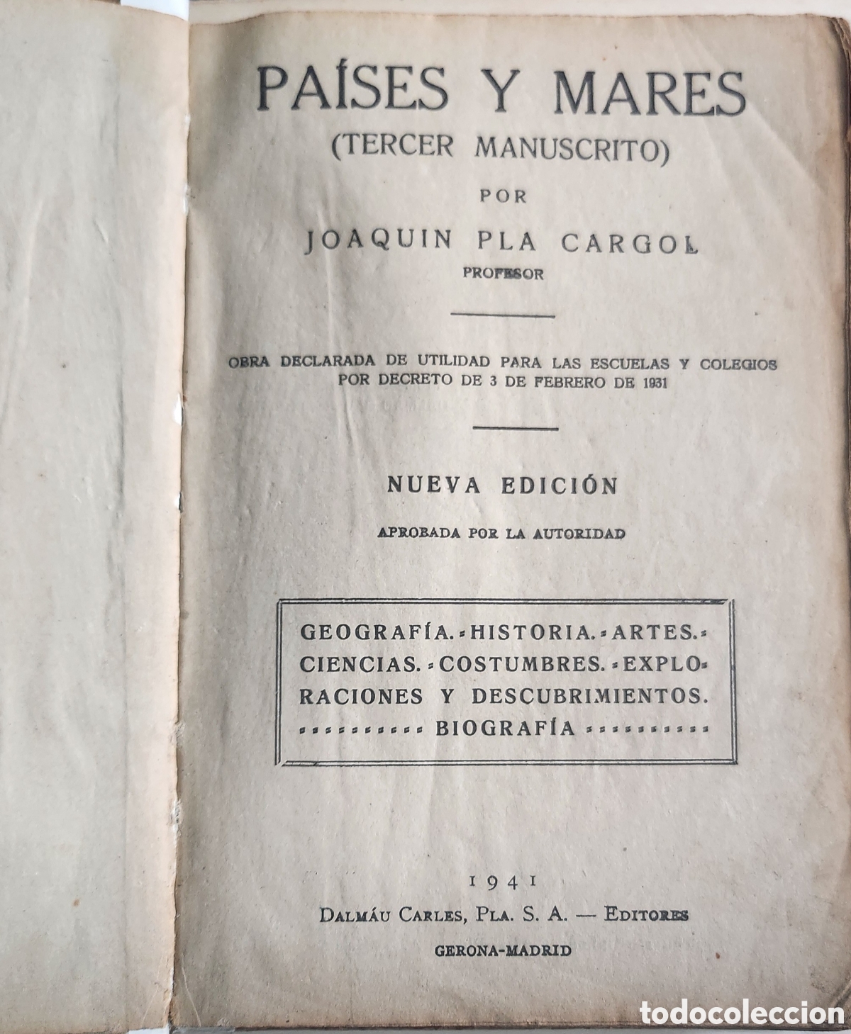 Libros de segunda mano: Pa&iacute;ses y mares - Joaqu&iacute;n Pla Cargol (1941) - Foto 1