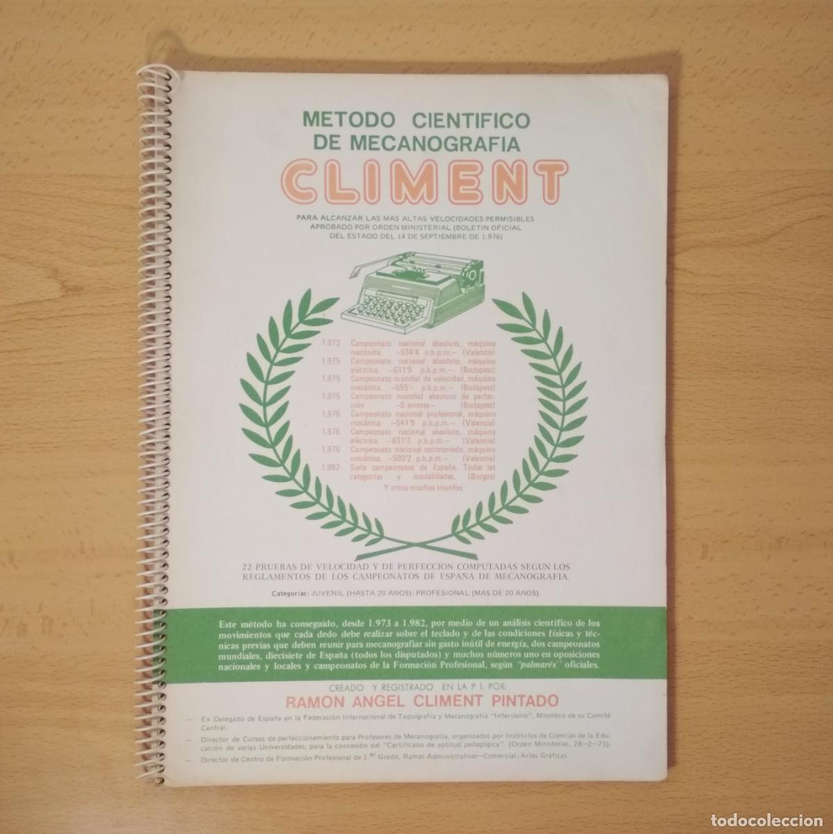 Libros de segunda mano: Libro m&eacute;todo cient&iacute;fico de mecanograf&iacute;a Climent. Pruebas de velocidad. A&ntilde;os 80. Imprenta Gutenberg