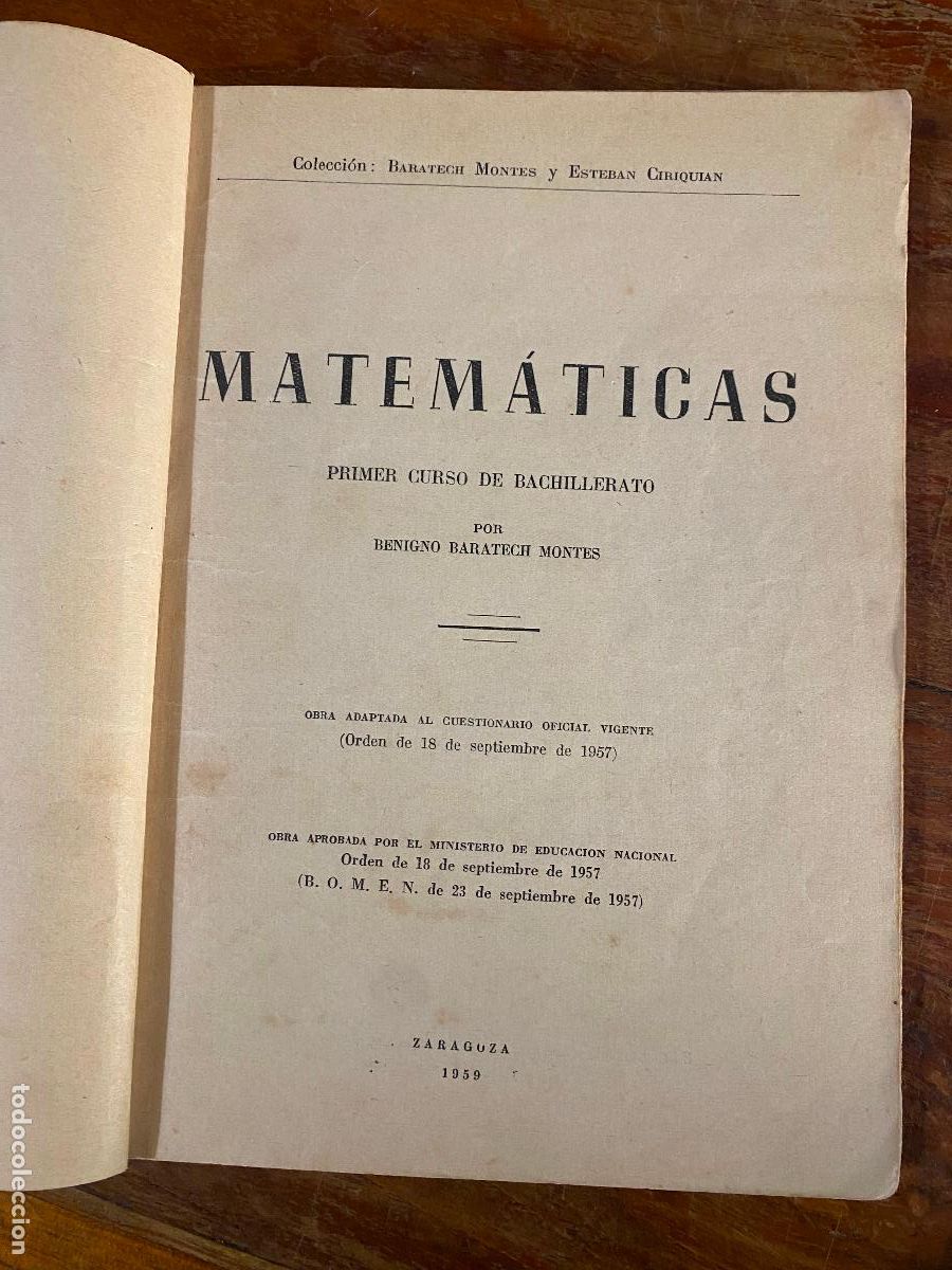 Libros de segunda mano: MATEM&Aacute;TICAS - PRIMER CURSO DE BACHILLERATO / BARATECH - ESTEVAN 1959 - Foto 3