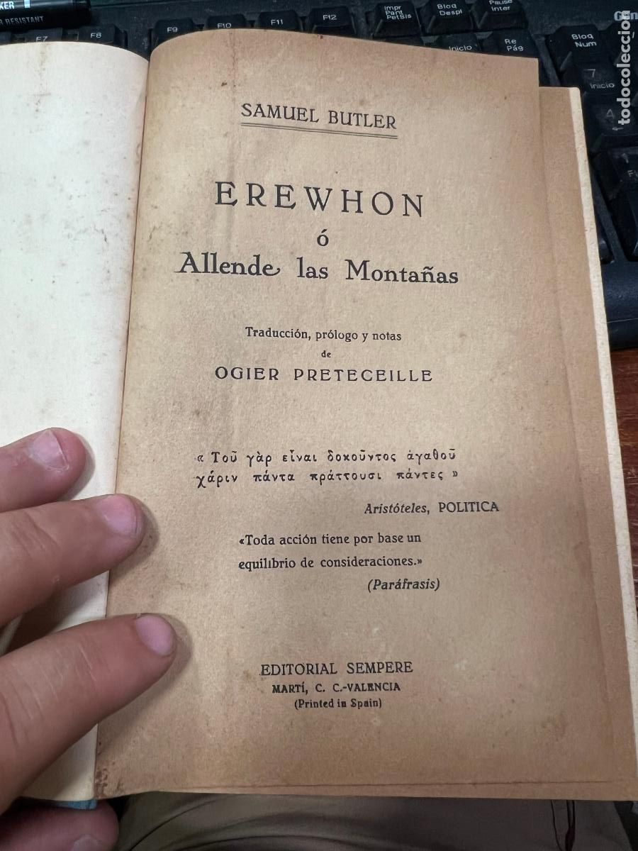 Libros de segunda mano: LIBRO TSAMUEL BUTLER - EREWHON O ALLEDE LAS MONTA&Ntilde;AS - A&Ntilde;O 1926 - 367 PAG.