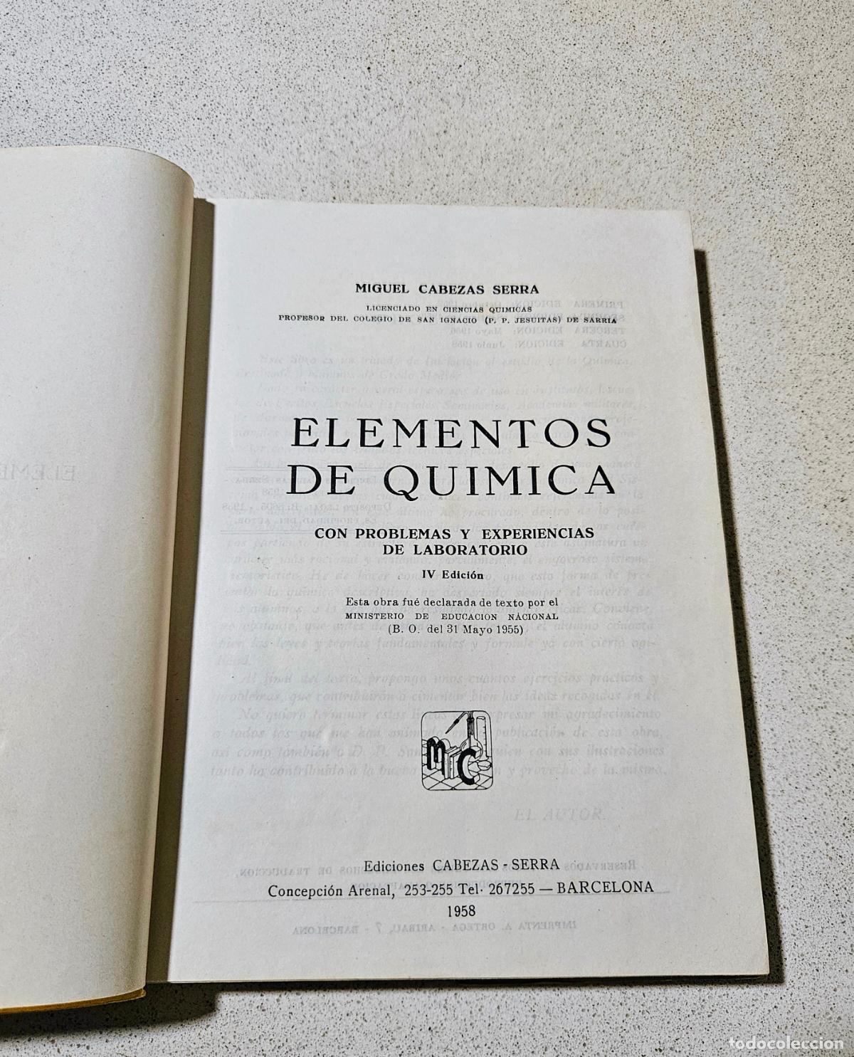Libros de segunda mano: Elementos de Qu&iacute;mica de Cabezas Serra, Miguel - Foto 3