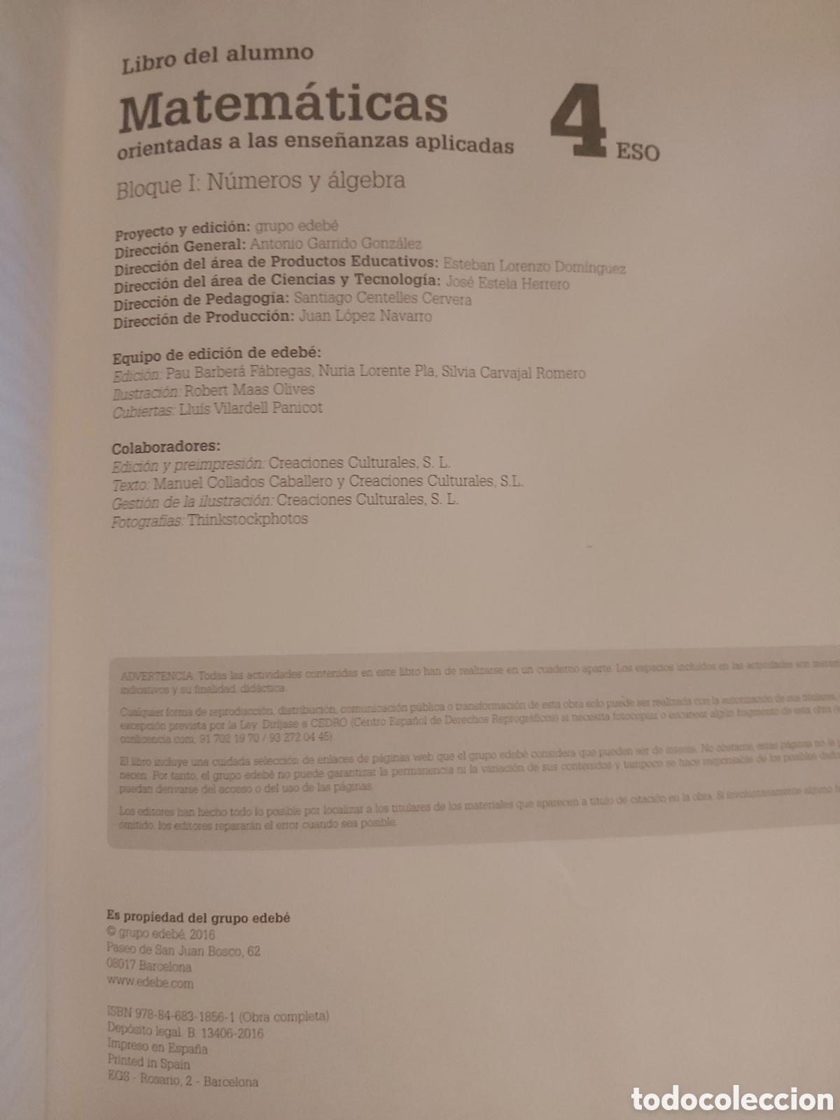 Libros de segunda mano: QUELA LIBRO. MATEM&Aacute;TICAS BLOQUE 1 4 ESO EDEB&Eacute; 2016 - Foto 6