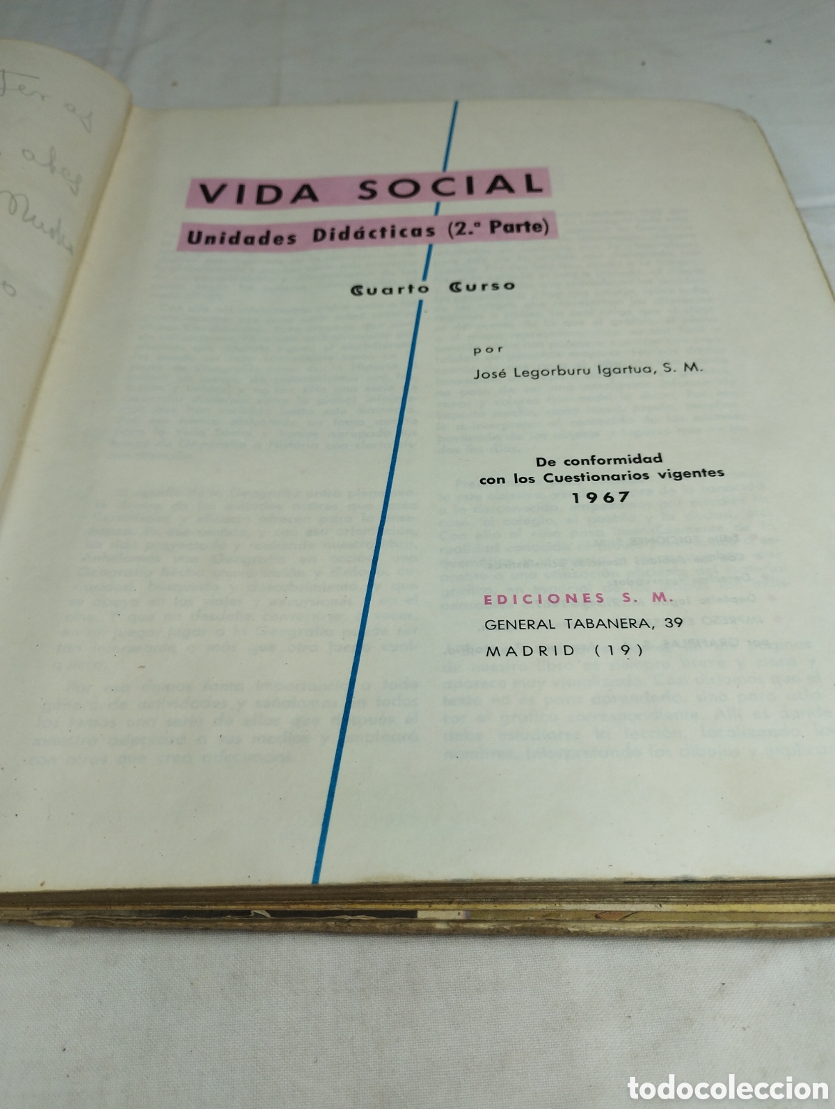 Libros de segunda mano: Vida social, cuarto curso. Ediciones SM. 1967 - Foto 2