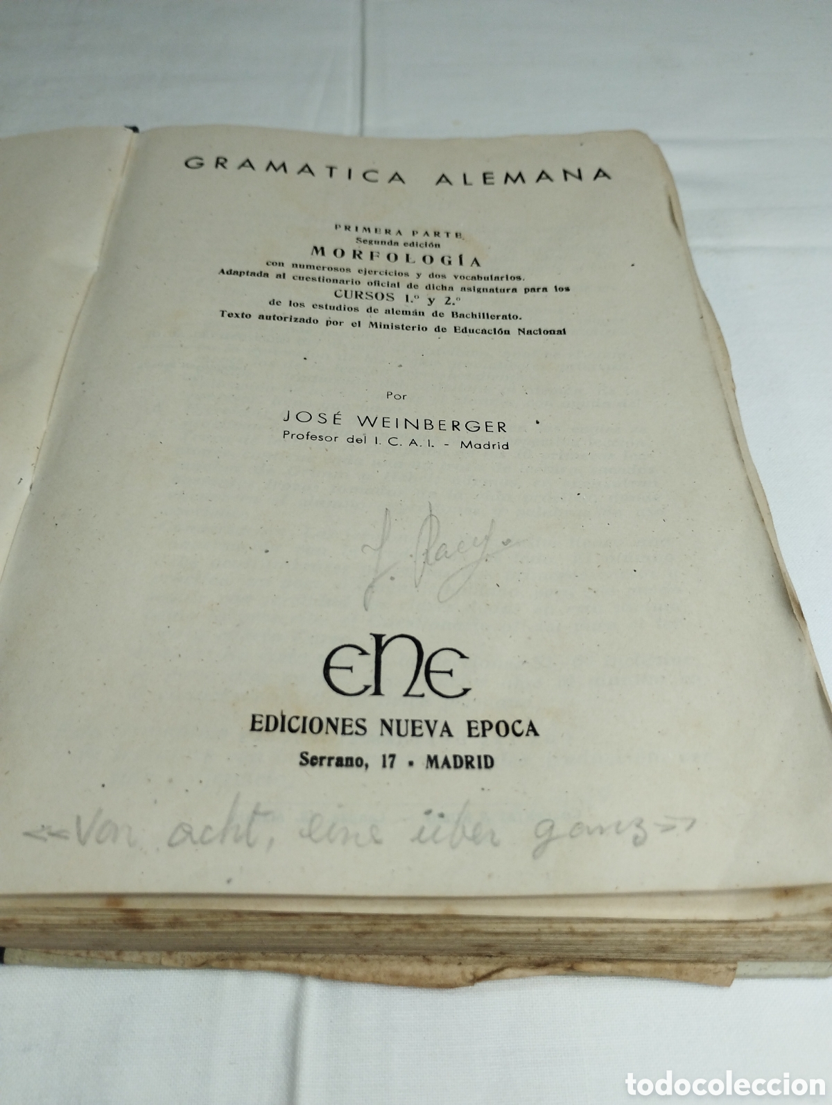 Libros de segunda mano: Gram&aacute;tica alemana. Jos&eacute; Weinberger, 1943 - Foto 2