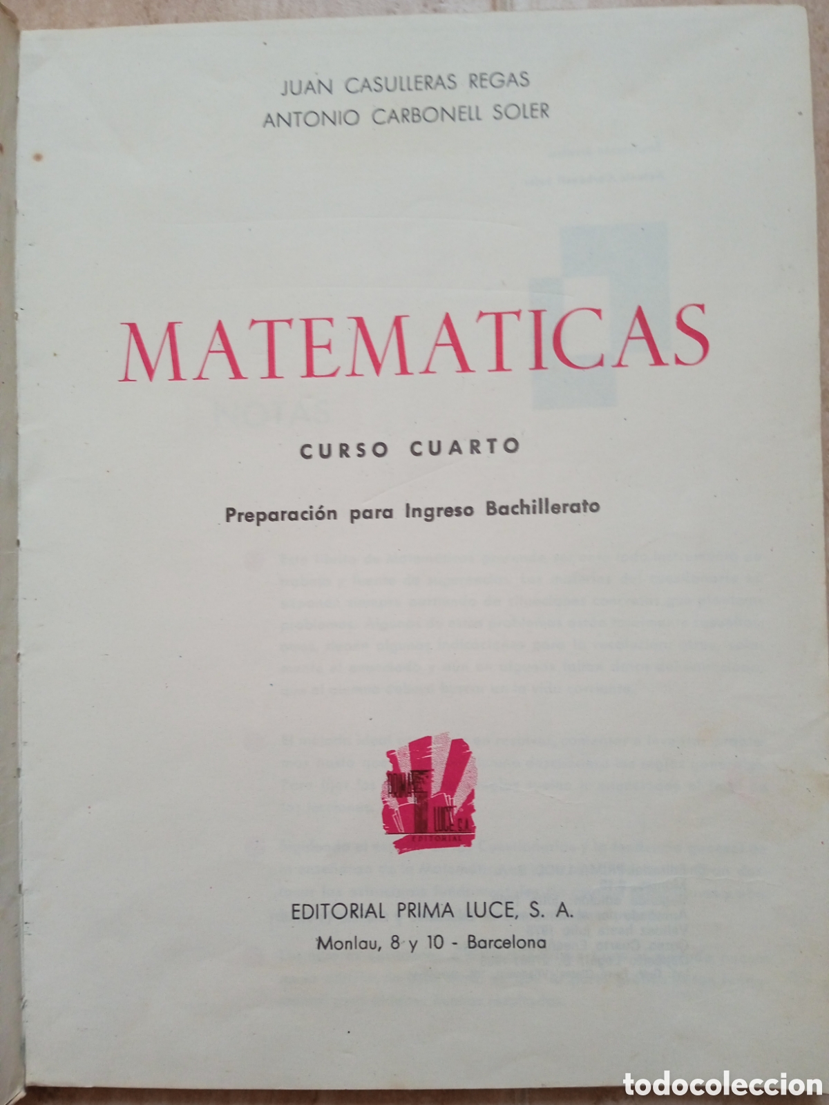 Libros de segunda mano: Matem&aacute;ticas 4&deg; curso Manuales Prima Luce - Foto 2