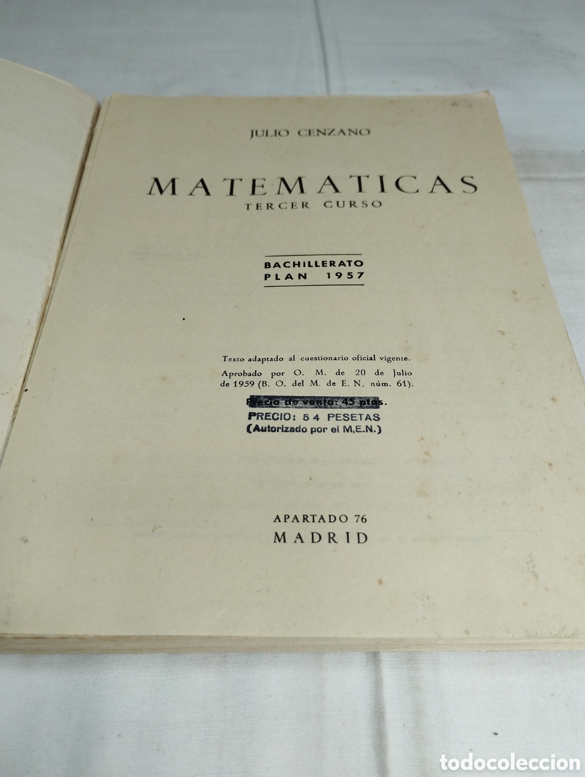 Libros de segunda mano: Matem&aacute;ticas. 3&deg; curso. Julio Cenzano, 1959 - Foto 2