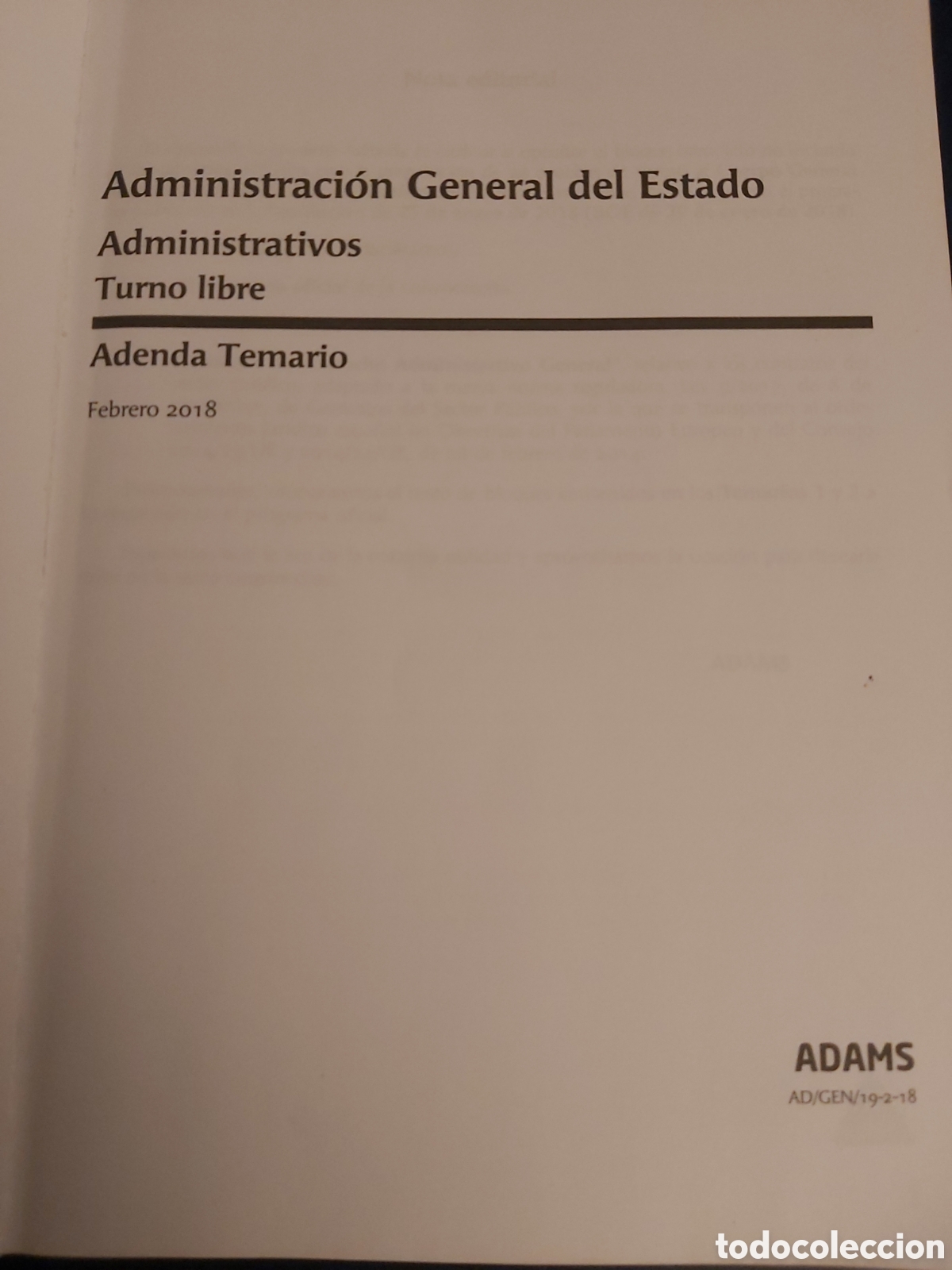 Libros de segunda mano: QUELA LIBRO. ADMINISTRACI&Oacute;N GENERAL DEL ESTADO 2018 ADAMS - Foto 3